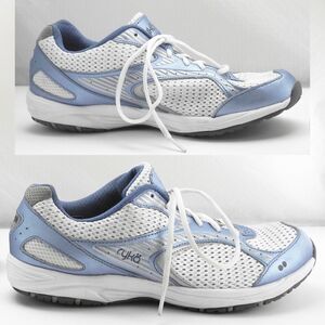 Ryka Dash 2 Blue/White Leather/Fabric Lace-Up Walking Training Shoes-Women's 9.5